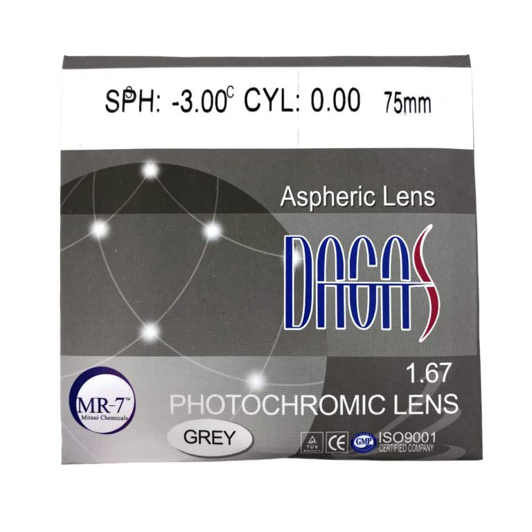 Очковые линзы AS PHOTOCHROMIC LENS 1.67 75mm GREY (Пара линз)